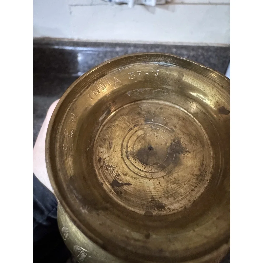 Vintage Etched Brass Pitcher‎ Tea Pot Oil Coffee Water Genie Made In INDIA